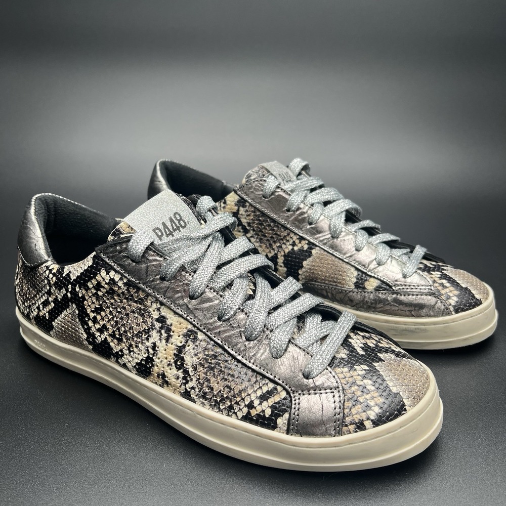 P448 Women's Size 10.5 Python Snake Skin John Low Top Sneakers Pink Soles EU 41